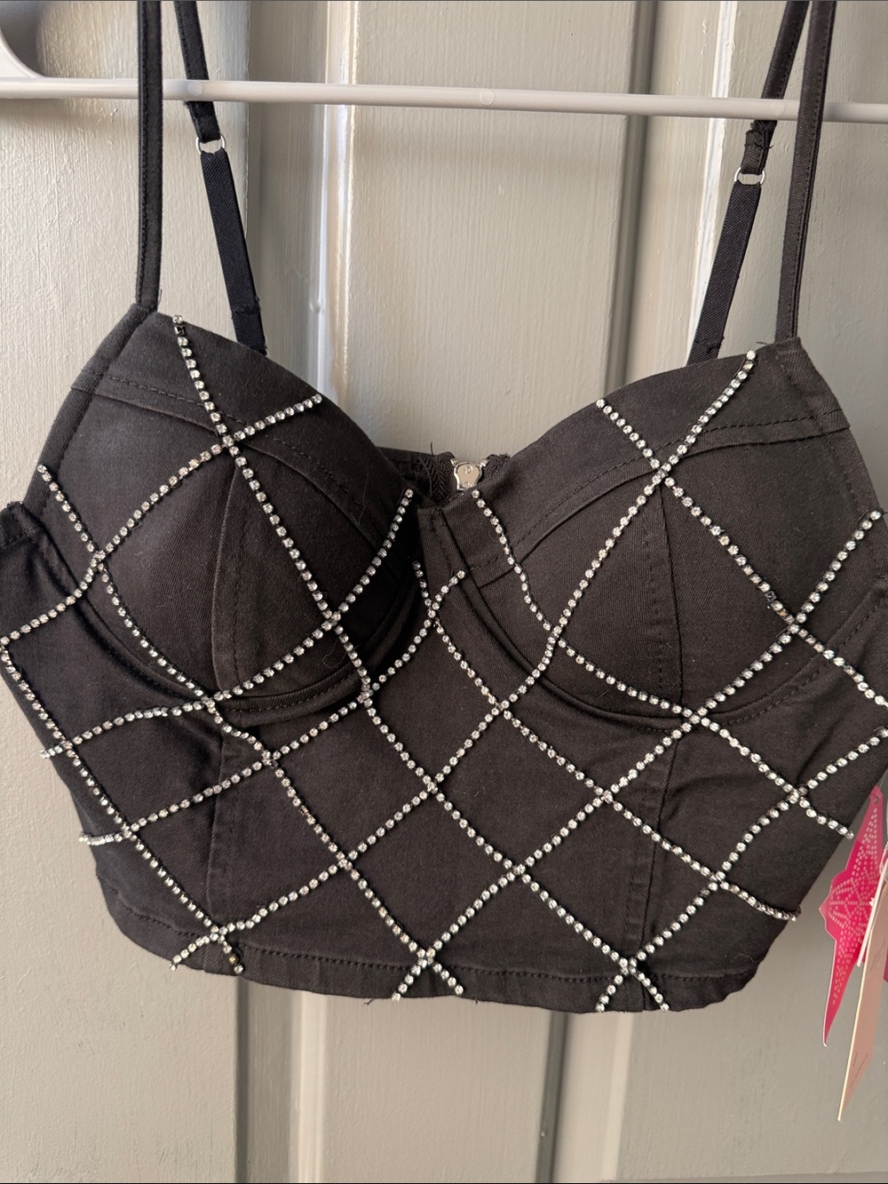 Embellished Black Rhinestone Bustier Camisole